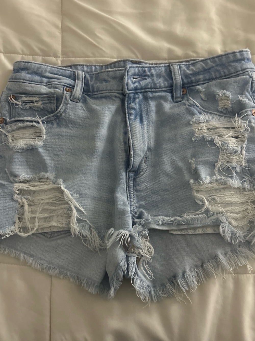 American Eagle Outfitters Light Blue Distressed Denim Shorts